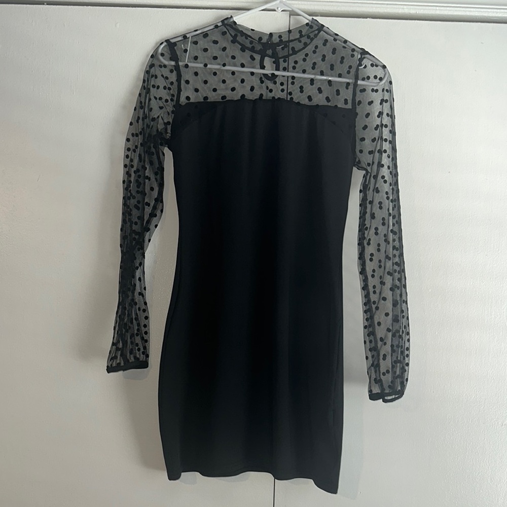 Amazon Black Sheath Dress with Mock Neck and Bishop Sleeves